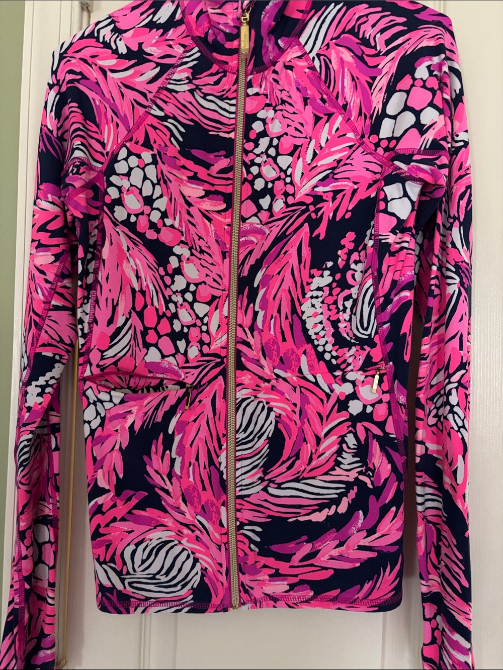 Lilly Pulitzer Luxletic Pink, Navy & White Floral Zip Jacket xs